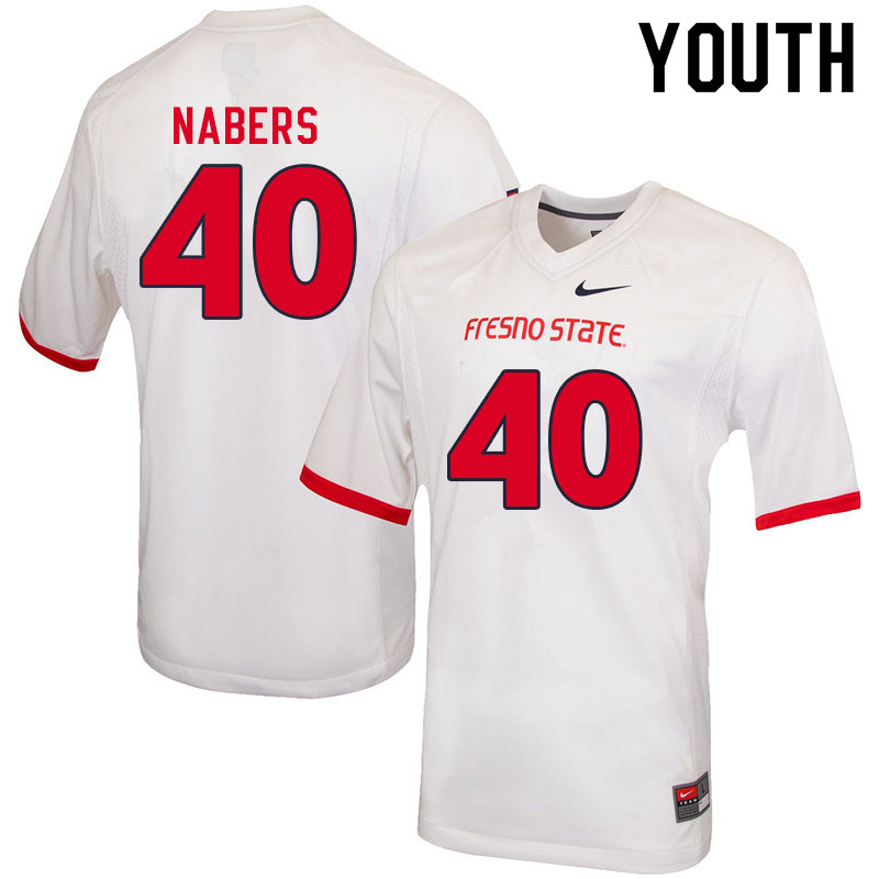 Youth #40 Hunter Nabers Fresno State Bulldogs College Football Jerseys Sale-White - Click Image to Close